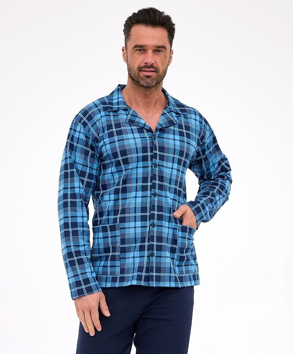 114/82 Cornette Herrenpyjama | Reißverschluss, 100 % Baumwolle, Kragen und Taschen