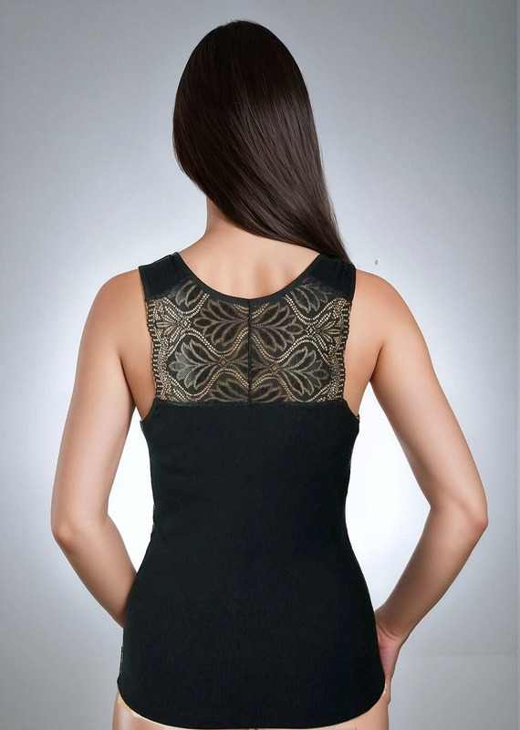 Damen Top Ovena Eldar aus Viskose mit Rippe und Spitze V-Ausschnitt