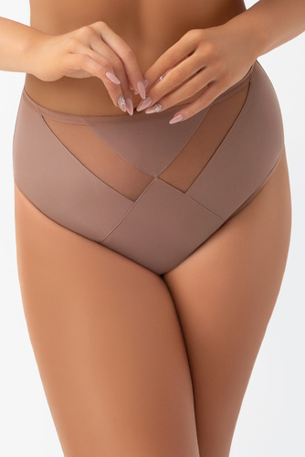 Gorsenia K566/1 VICKY Mocca Mikrofaser- und Tüll-Slip mit hohem Bund, voll bedeckend