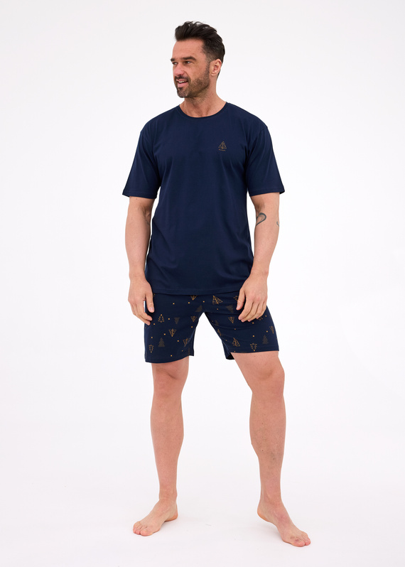 326/297 Night Cornette Herrenpyjama – Weihnachten, Baumwolle, marineblaue Weihnachtsbaumhose