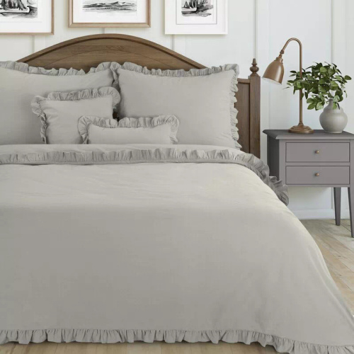 Bettwäsche aus Baumwolle mit Rüsche Eurofirany 100% Baumwolle mit Reißverschluss beige