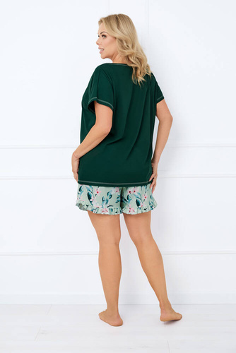 Florisa Damen Kurzarm-Pyjama, kurze Hose Italian Fashion - dunkelgrün/print