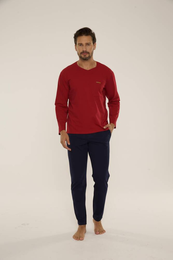 683 Kevin Forex Herren Schlafanzug - kastanienbraun - marineblau