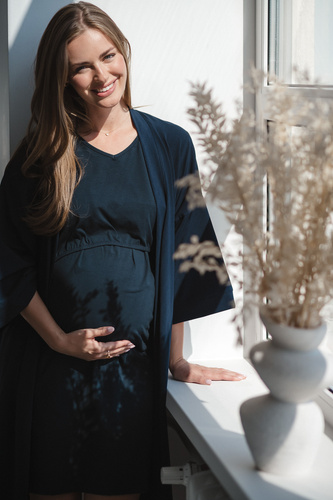 Umstandsbademantel Milk&Love, Marineblau – Baumwolle mit Elasthan, bequem, 7/8-Ärmel