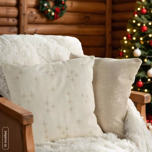 CHP308 Eurofirany Weihnachtskissenbezug 45x45 mit 3D-Pailletten Sternen beige