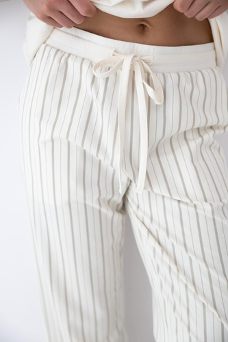 Damenpyjama Soleil Sensis ecru-beige, Baumwolle, kurzer Arm, lange Hose