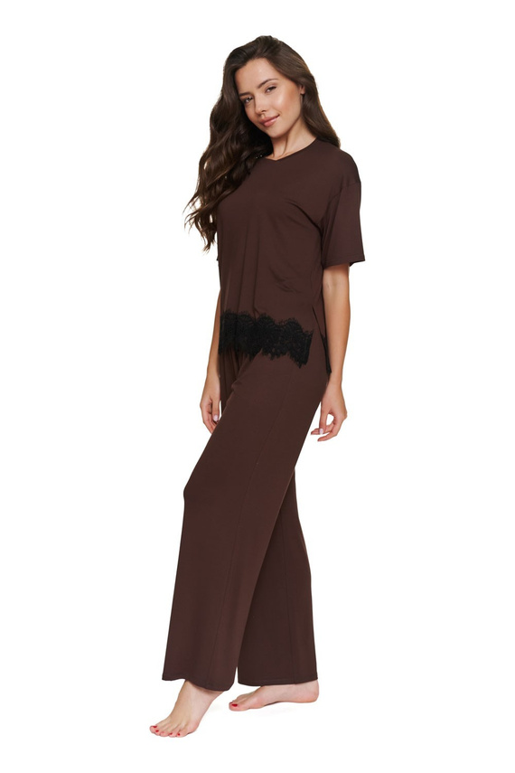 Damen-Pyjama Doctor Nap 7536 Chocolatte aus Viskose, lang mit Spitze