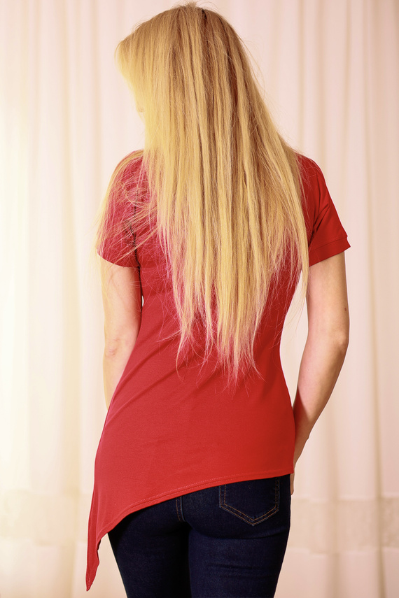 Aria Mirale Bluse – Viskose, asymmetrisch, V-Ausschnitt – rot