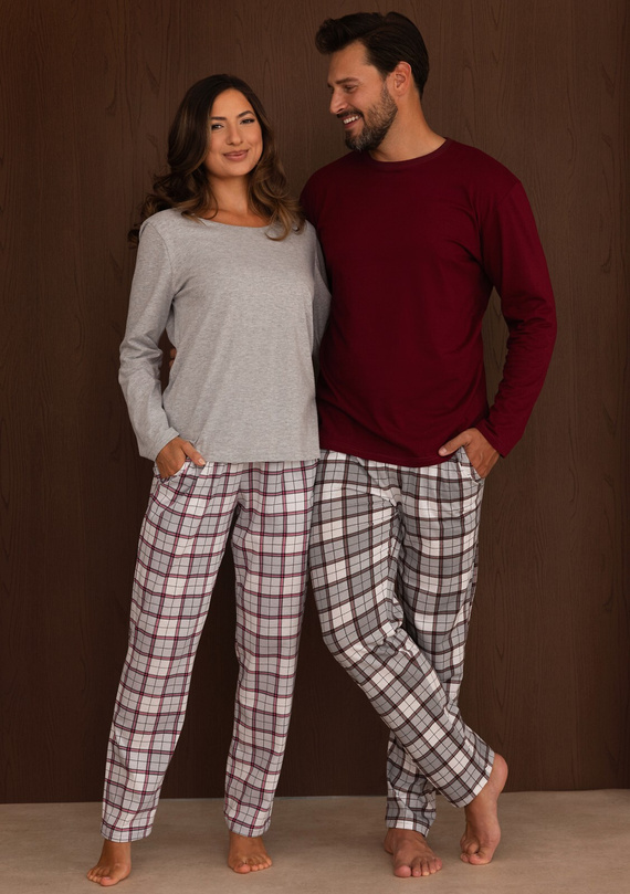 Herren-Pyjama Regina 6006 100% Baumwolle Lange Hose kariert - bordeaux