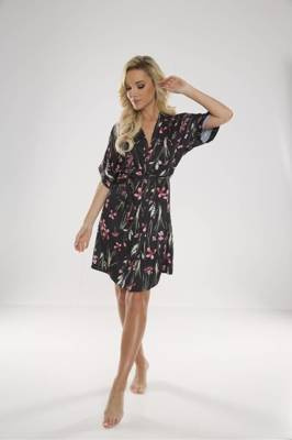 638 Lurdes Damenbademantel De Lafense - schwarz-rosa