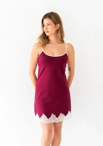 Unterkleid Dkaren Sendi 2 aus Baumwolle mit Spitze und verstellbaren Trägern – bordeaux