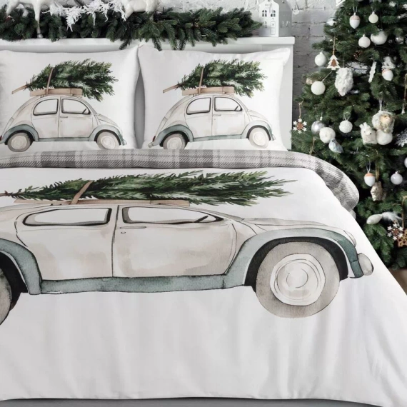 Vintage Eurofirany Weihnachtsbettwäsche Auto Tannenbaum 100% Baumwolle 105 g/m²