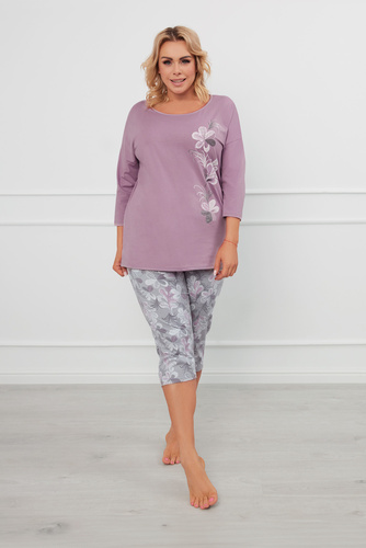 Ibena Damen 3/4 Ärmel Schlafanzug, 3/4 Hose Italian Fashion - heather/print