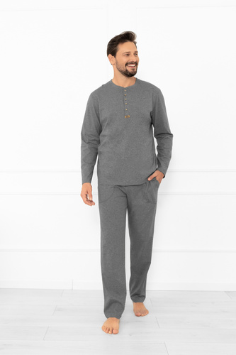 Gordo Herren Schlafanzug - klassische Baumwolle, Poloshirt und Hose mit Taschen Italian Fashion - melange