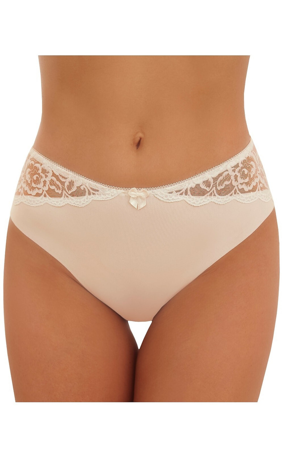 Damen-Slip Inga Emili beige Mikrofaser Laser Cut mit besticktem Netz