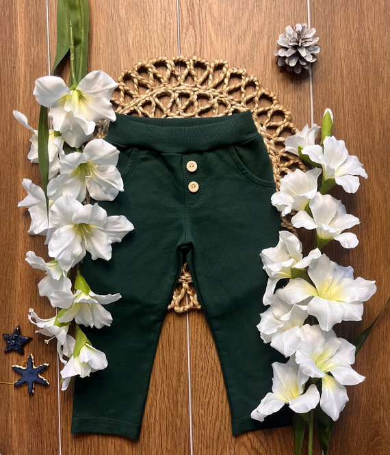 Mamatti SM019 Kinder-Baumwollhose mit Taschen und Holzknöpfen