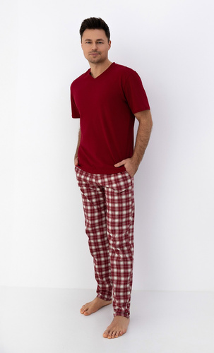 Matthew Pajama Sensis – Baumwollpyjama für Herren mit T-Shirt mit V-Ausschnitt und karierter Hose