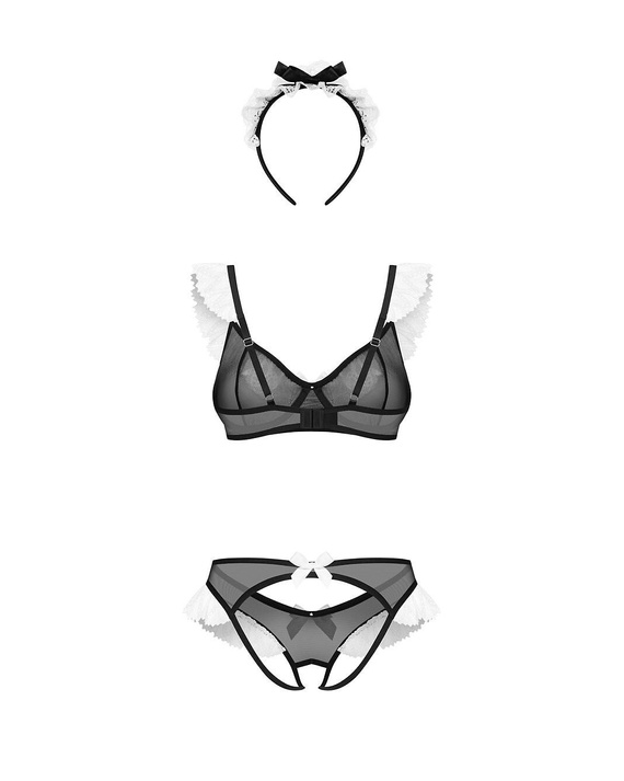 Obsessive Naughty Maid Schwarzes, sinnliches Zimmermädchen-Set mit Spitze