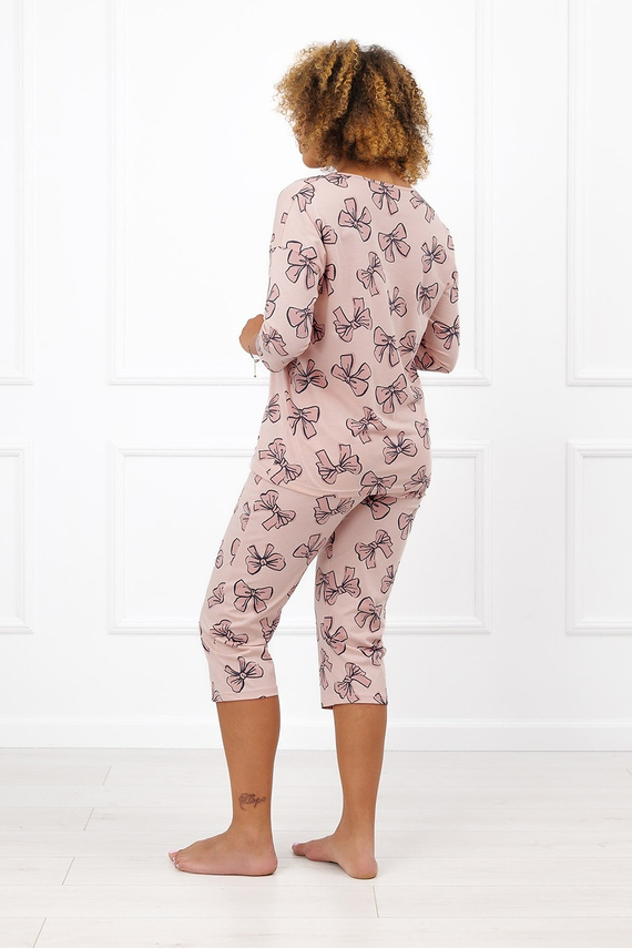 Italian Fashion Silano Damen-Baumwoll-Pyjama mit 3/4-Ärmeln und 3/4-Hose