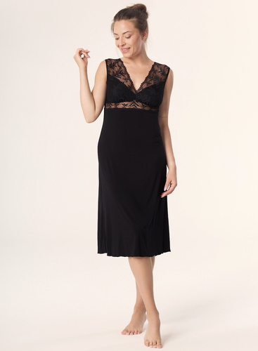 Nachthemd Petra KM29 Mefemi von Nipplex, Schwarz – Viskose, Spitze, wadenlang