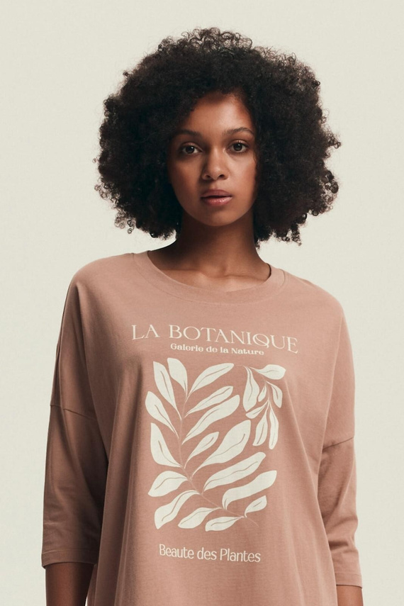 43692 Dextra Henderson pfirsichfarbenes Damenhemd, Baumwolle, 3/4-Ärmel, bedruckt