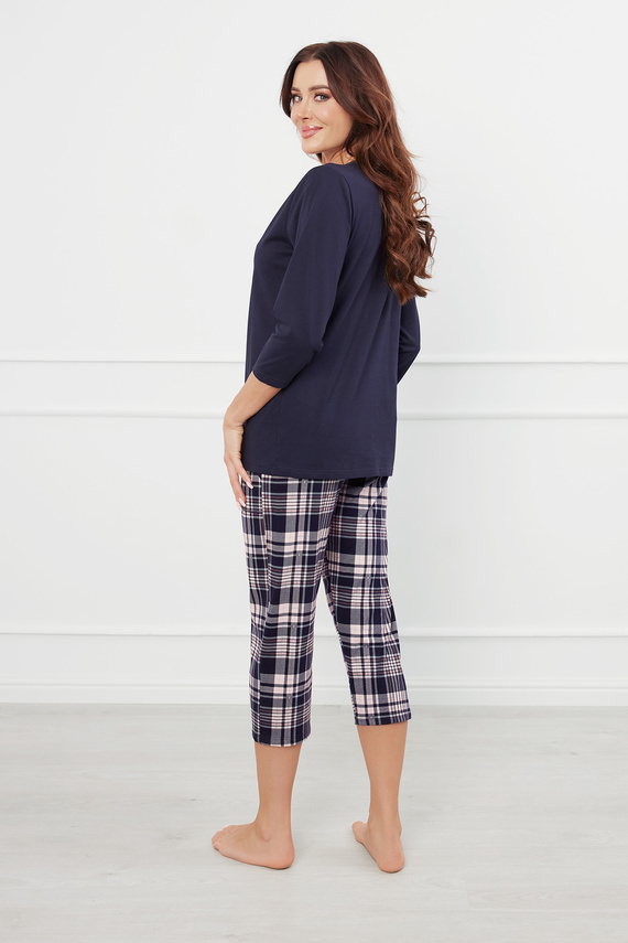 Dona Damen Schlafanzug 3/4 Ärmel, 3/4 Hose Italienische Mode - navy blau/print