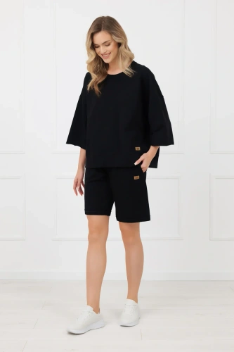 Damen Shorts Kaori Italian Fashion aus Baumwolle mit Taschen – Schwarz