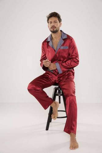 939 Pyjama aus kastanienbraunem Satin für Männer
