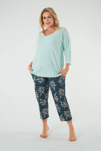 Julietta Damen Schlafanzug 3/4 Ärmel, 7/8 Hose Italienische Mode - Pistazie/Druck