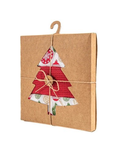 Moraj MRB1500-003 Küchentücher 3er-Set Baumwolle rot, Motiv Tannenbaum
