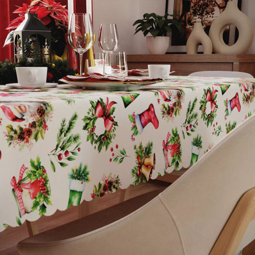 C03 Markizeta rote Weihnachtstischdecke – wasserdicht, elegant, polnische Produktion