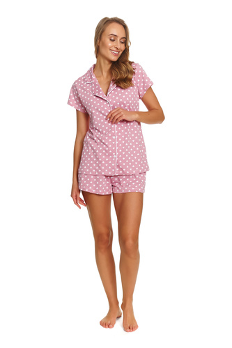 Damenpyjama Doctor Nap PM.7458 aus Baumwolle, rosa mit Herzen, knöpfbar