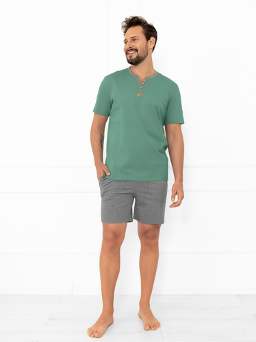 Julius Italian Fashion Herren Schlafanzug Salbei - kurz, Baumwolle, elegant