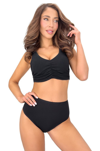 DONNA 273 Damen hohe Baumwollslips mit Spitzenrücken Komfortabel Schwarz