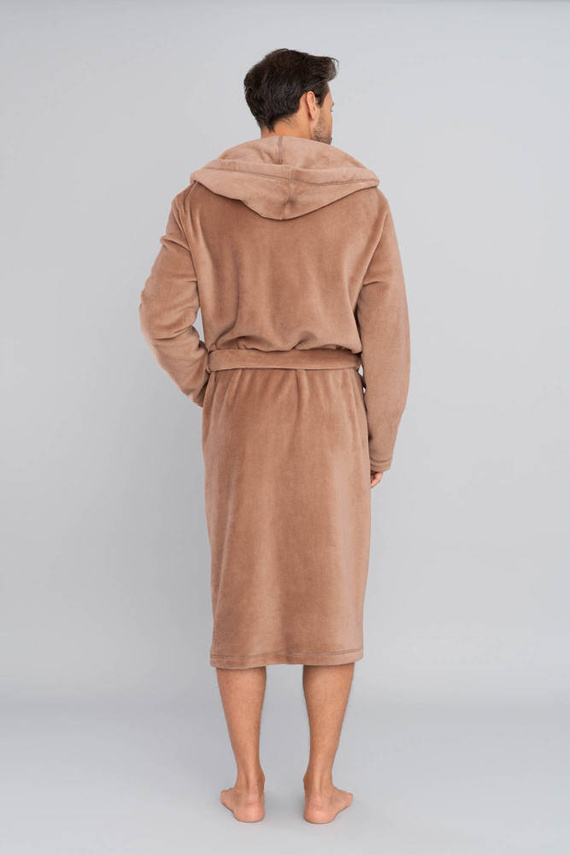 Mimas Herren Bademantel mit Kapuze Italian Fashion- camel 