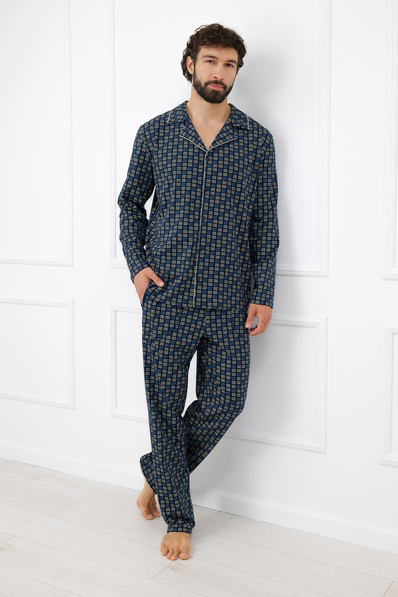 Herren-Pyjama Italian Fashion Broken 100% Baumwolle Lang mit Knöpfen