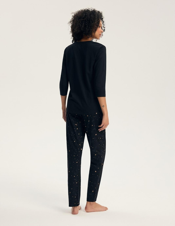 Damen-Pyjama Henderson 45438 Gilly 3/4 Schwarz 100% Baumwolle Lange Hose