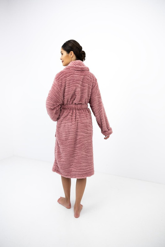 Sensis Dolly Damen Bademantel in Pudrigem Rosa, weich, mit Kapuze und Schleifen