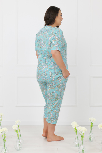 Hikari Damen Pyjama 100% Baumwolle 3/4