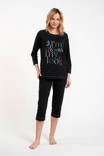 Olza Damen Schlafanzug 3/4 Ärmel, 3/4 Hose Italian Fashion - schwarz