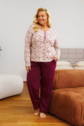7307 Doctor Nap – Damen-Pyjama in Übergröße mit Reißverschluss | 95 % Baumwolle, polnische Produktion – Flores