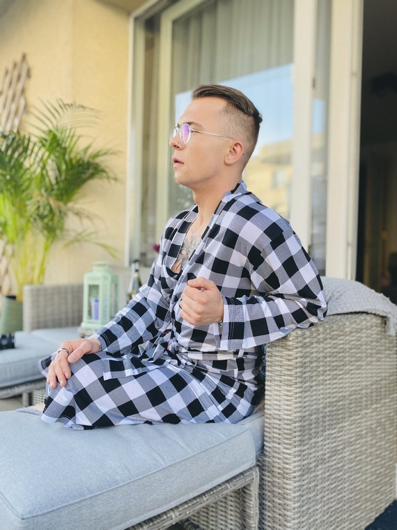 338 Crêpe Morgenmantel De Lafense für Damen und Herren - schwarz/weiß