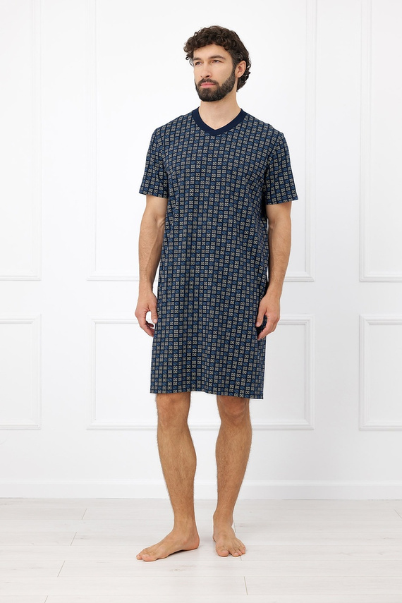 Herren Nachthemd Italian Fashion Broken 100% Baumwolle Kurzarm