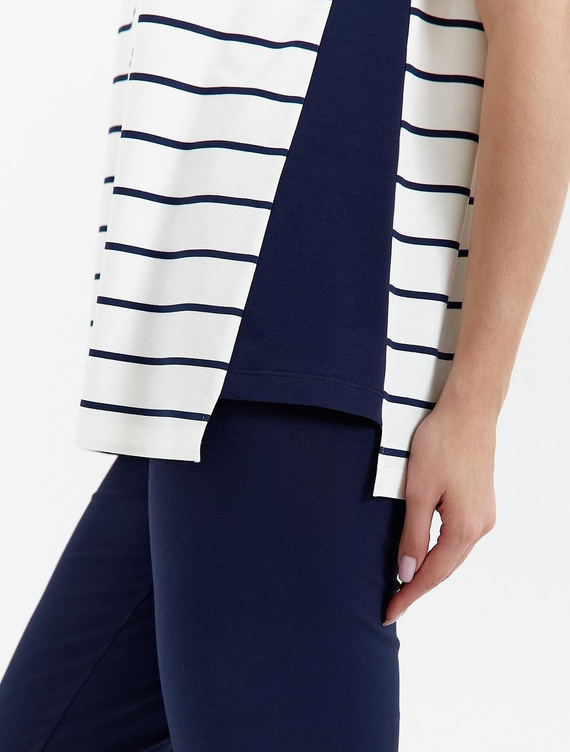 448 Cana Damenpyjama – Ecru – Marineblau