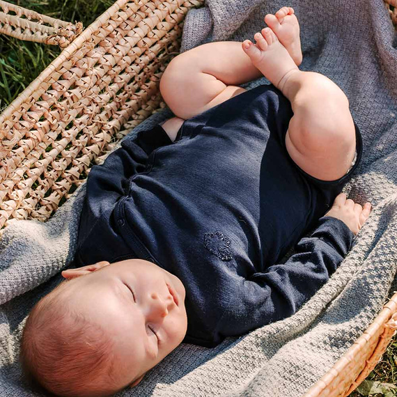 Merino Eevi Baby-Body mit Umschlag, Marineblau – 100 % Merinowolle, Thermoregulierung