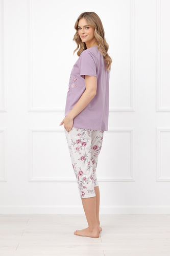 Italian Fashion Karilla Damen-Pyjama 100% Baumwolle 3/4-Hose mit Blumenmuster