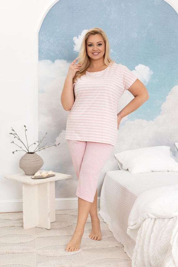 Damen Baumwollpyjama Regina 4013 Streifen 3/4 bequem