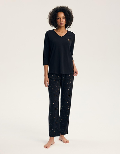Damen-Pyjama Henderson 45438 Gilly 3/4 Schwarz 100% Baumwolle Lange Hose