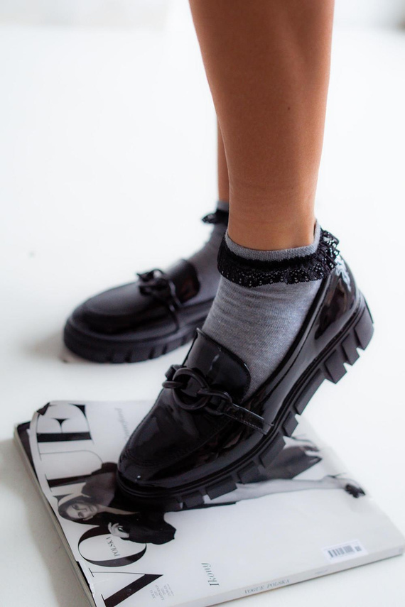 0897 Milena Damensocken mit Spitze – helle Melange 1 – schwarze Spitze