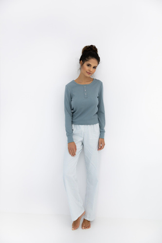 Janelle Sensis – Damen-Pyjama mit langen Ärmeln und karierter Hose